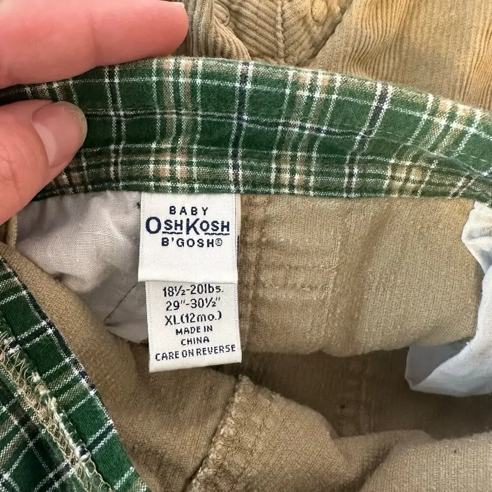 Baby Oshkosh B’Gosh VTG Corduroy Tan Overalls Size 12 Months Wilderness Troop 95